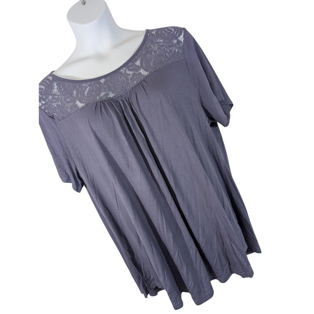 NWT! LETDIOSTO! LAVENDER PURPLE STRETCH LACE & STRETCH TEE SHIRTING TOP! SZ 4X